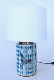 BLUE HARLEQUIN LAMP WITH SILK SHADE